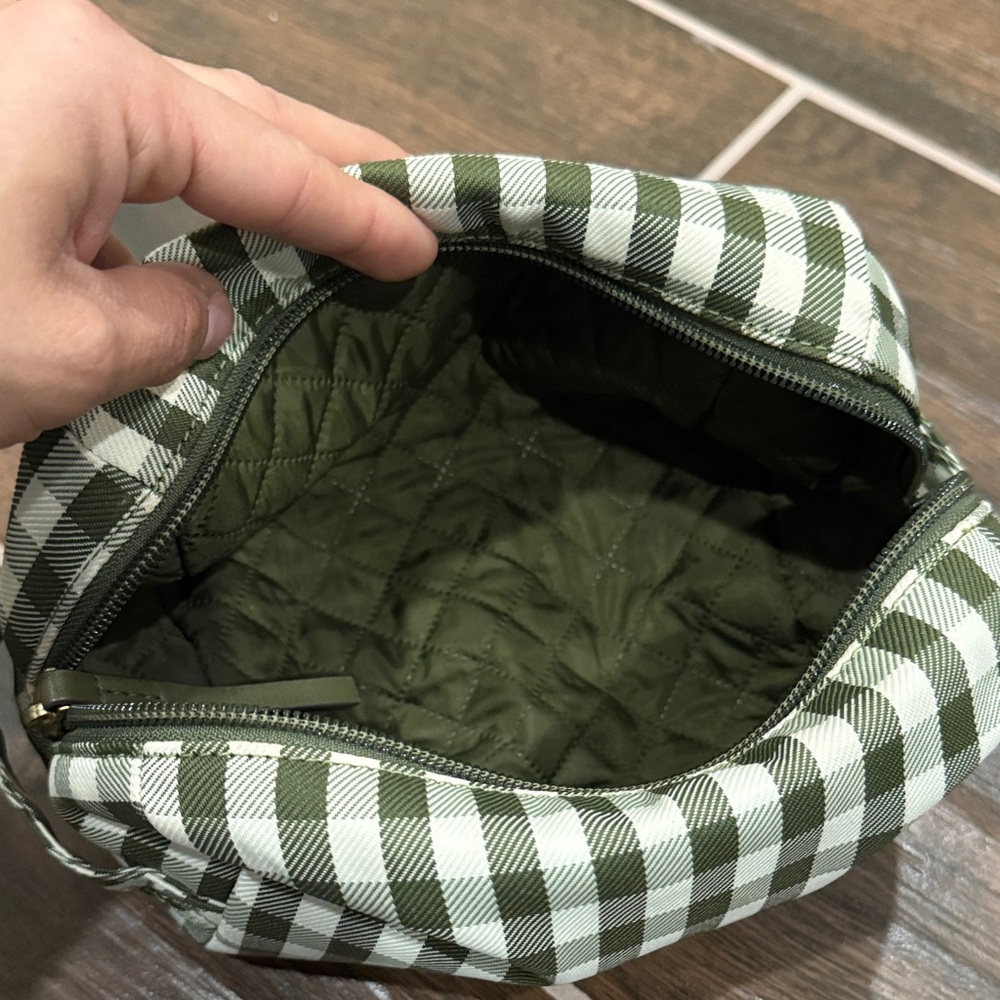 Tory Burch Green Checkered Cosmetic Bag - Picture 4 of 6